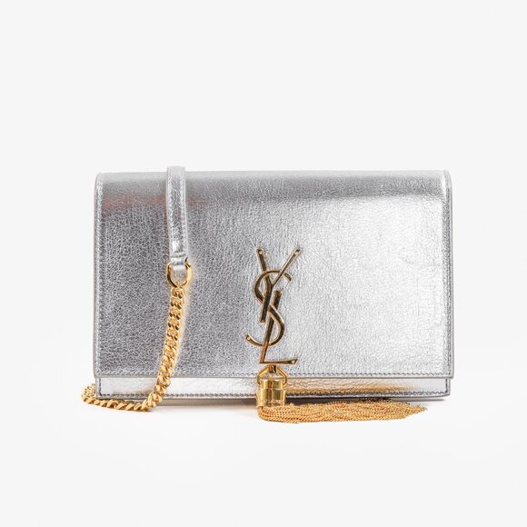 Saint Laurent Silver Leather Kate Tassel Crossbody Bag - Picture 1 of 13
